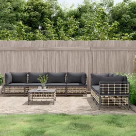    8 részes antracitszürke polyrattan kerti ülőgarnitúra párnákkal