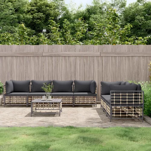  8 részes antracitszürke polyrattan kerti ülőgarnitúra párnákkal