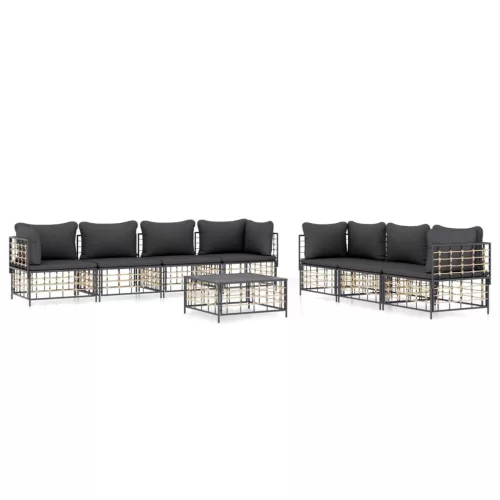  8 részes antracitszürke polyrattan kerti ülőgarnitúra párnákkal