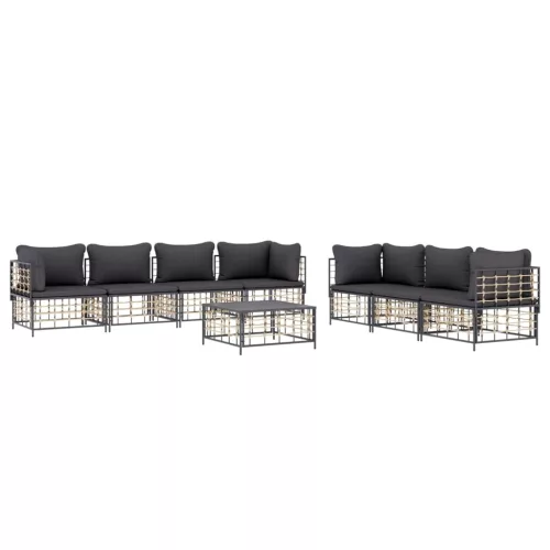  8 részes antracitszürke polyrattan kerti ülőgarnitúra párnákkal