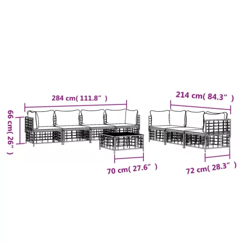  8 részes antracitszürke polyrattan kerti ülőgarnitúra párnákkal