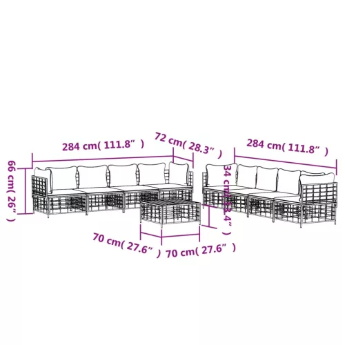  9 részes antracitszürke polyrattan kerti ülőgarnitúra párnákkal