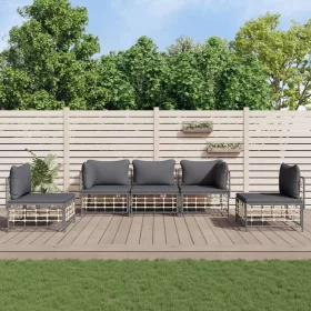    5 részes antracitszürke polyrattan kerti ülőgarnitúra párnákkal