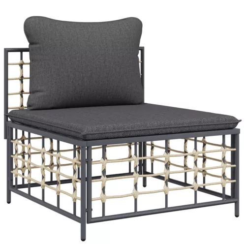  5 részes antracitszürke polyrattan kerti ülőgarnitúra párnákkal