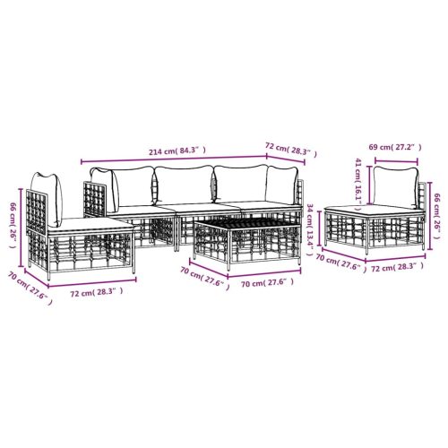  6 részes antracitszürke polyrattan kerti ülőgarnitúra párnákkal