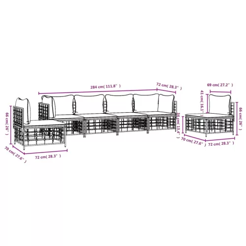  6 részes antracitszürke polyrattan kerti ülőgarnitúra párnákkal