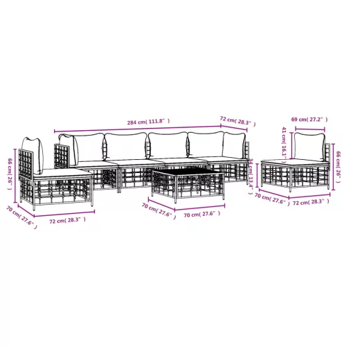  7 részes antracitszürke polyrattan kerti ülőgarnitúra párnákkal