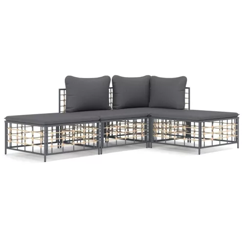  4 részes antracitszürke polyrattan kerti ülőgarnitúra párnákkal