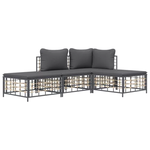  4 részes antracitszürke polyrattan kerti ülőgarnitúra párnákkal