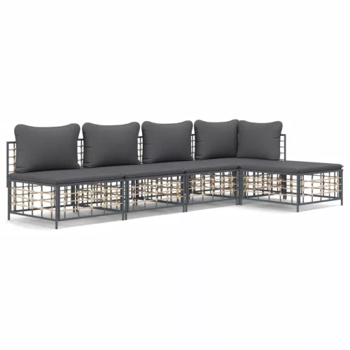  5 részes antracitszürke polyrattan kerti ülőgarnitúra párnákkal