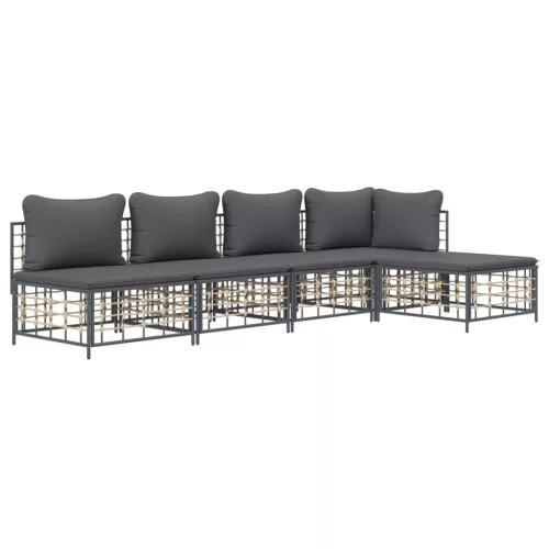  5 részes antracitszürke polyrattan kerti ülőgarnitúra párnákkal