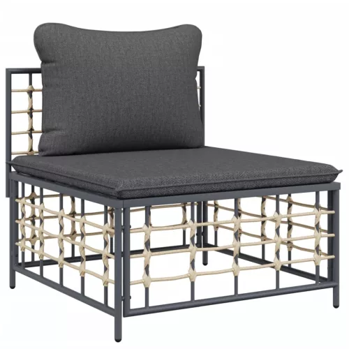  5 részes antracitszürke polyrattan kerti ülőgarnitúra párnákkal