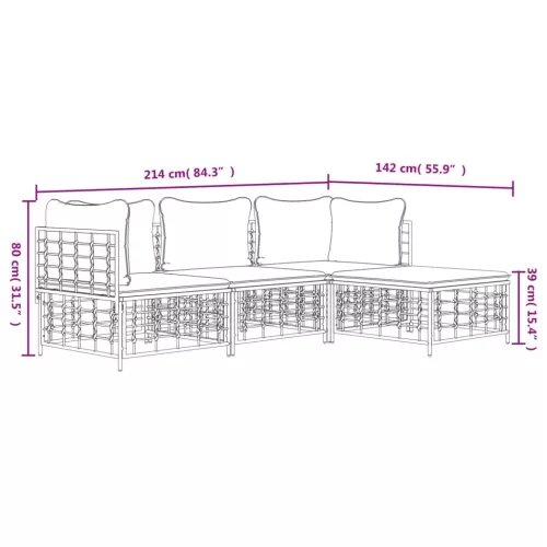  4 részes antracitszürke polyrattan kerti ülőgarnitúra párnákkal
