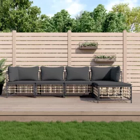    5 részes antracitszürke polyrattan kerti ülőgarnitúra párnákkal