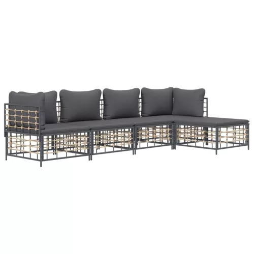  5 részes antracitszürke polyrattan kerti ülőgarnitúra párnákkal