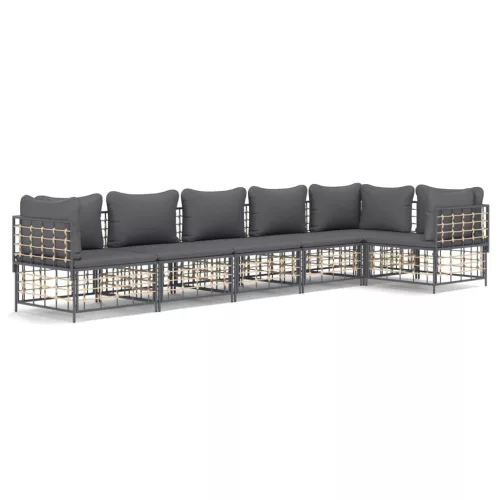  6 részes antracitszürke polyrattan kerti ülőgarnitúra párnákkal