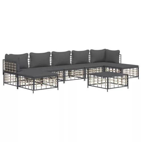  8 részes antracitszürke polyrattan kerti ülőgarnitúra párnákkal