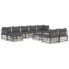  10 részes antracitszürke polyrattan kerti ülőgarnitúra párnával