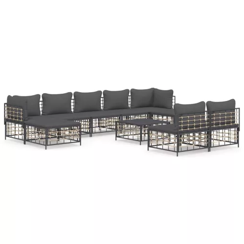  10 részes antracitszürke polyrattan kerti ülőgarnitúra párnával