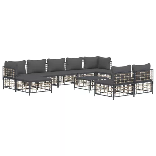  10 részes antracitszürke polyrattan kerti ülőgarnitúra párnával