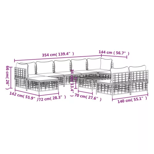  10 részes antracitszürke polyrattan kerti ülőgarnitúra párnával