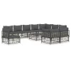  11 részes antracitszürke polyrattan kerti ülőgarnitúra párnával