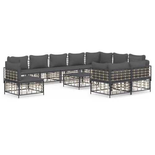  11 részes antracitszürke polyrattan kerti ülőgarnitúra párnával
