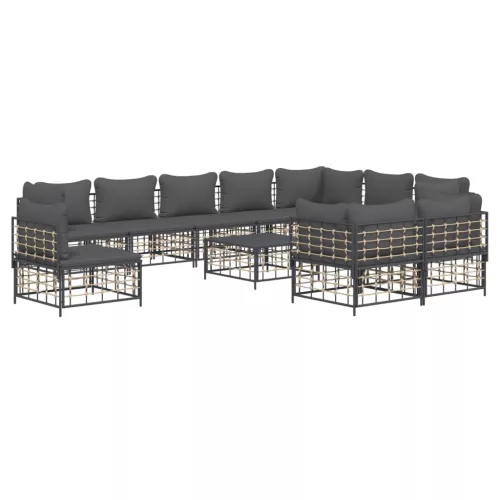  11 részes antracitszürke polyrattan kerti ülőgarnitúra párnával