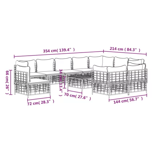  11 részes antracitszürke polyrattan kerti ülőgarnitúra párnával