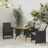  fekete polyrattan és tömör akácfa kerti asztal 70 x 70 x 72 cm