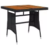  fekete polyrattan és tömör akácfa kerti asztal 70 x 70 x 72 cm