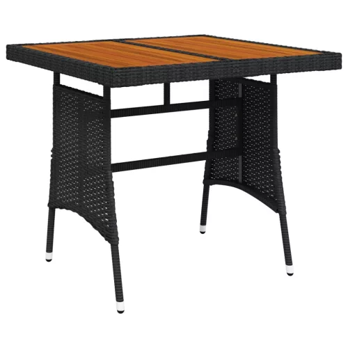  fekete polyrattan és tömör akácfa kerti asztal 70 x 70 x 72 cm
