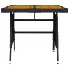  fekete polyrattan és tömör akácfa kerti asztal 70 x 70 x 72 cm