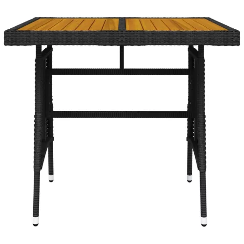  fekete polyrattan és tömör akácfa kerti asztal 70 x 70 x 72 cm