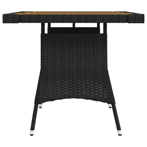  fekete polyrattan és tömör akácfa kerti asztal 70 x 70 x 72 cm