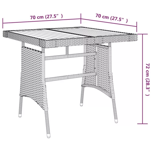 fekete polyrattan és tömör akácfa kerti asztal 70 x 70 x 72 cm