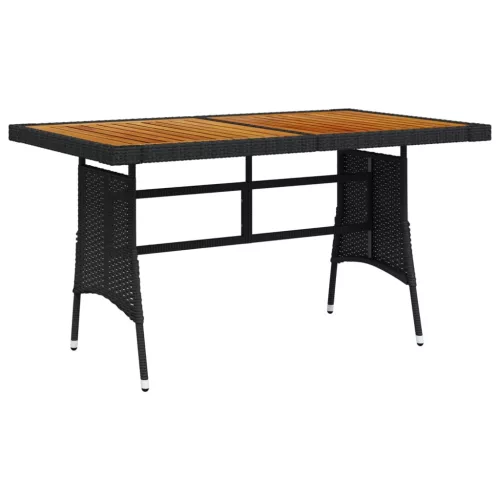  fekete polyrattan és tömör akácfa kerti asztal 130 x 70 x 72 cm
