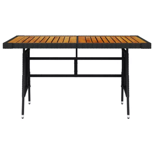  fekete polyrattan és tömör akácfa kerti asztal 130 x 70 x 72 cm