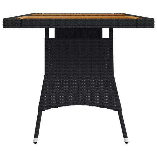  fekete polyrattan és tömör akácfa kerti asztal 130 x 70 x 72 cm