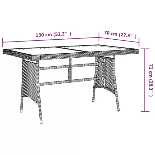  fekete polyrattan és tömör akácfa kerti asztal 130 x 70 x 72 cm