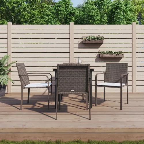  5 részes polyrattan és acél kerti étkezőgarnitúra párnával