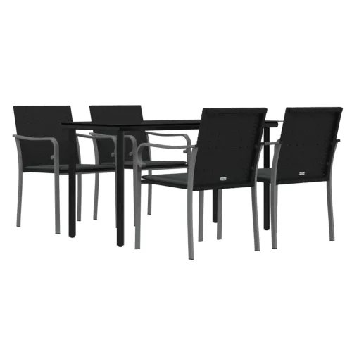  5 részes polyrattan és acél kerti étkezőgarnitúra párnával