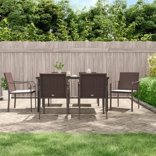  7 részes polyrattan és acél kerti étkezőgarnitúra párnával