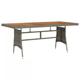    szürke polyrattan és tömör akácfa kerti asztal 160 x 70 x 72 cm