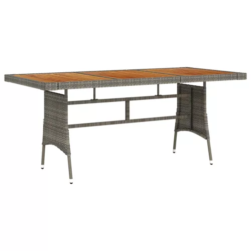  szürke polyrattan és tömör akácfa kerti asztal 160 x 70 x 72 cm