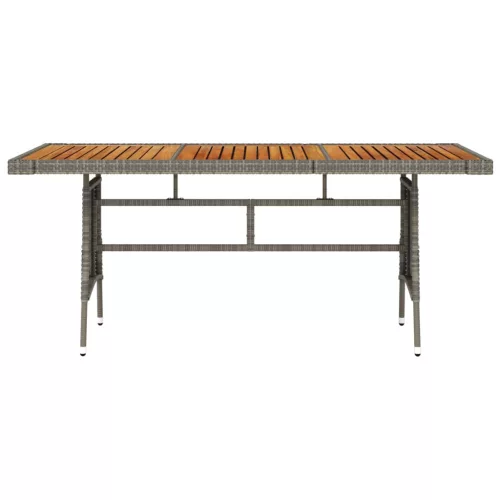  szürke polyrattan és tömör akácfa kerti asztal 160 x 70 x 72 cm