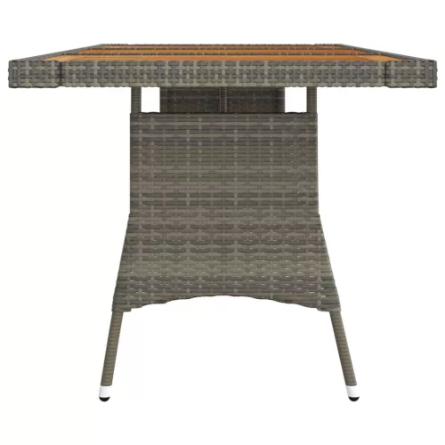  szürke polyrattan és tömör akácfa kerti asztal 160 x 70 x 72 cm