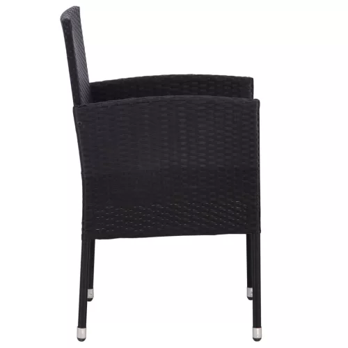  2 db fekete polyrattan kerti szék krémfehér párnákkal