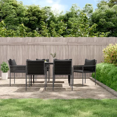  7 részes polyrattan és acél kerti étkezőgarnitúra párnával