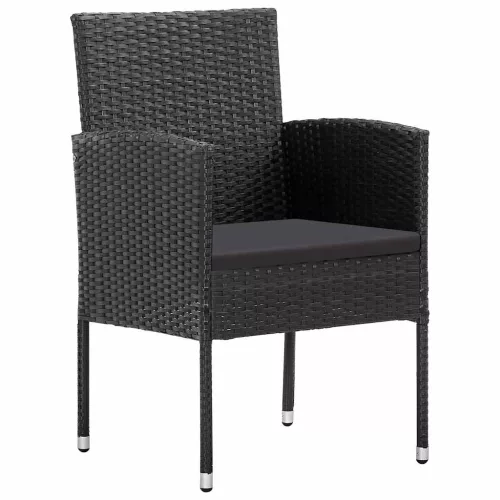  2 db fekete polyrattan kerti szék fekete párnákkal